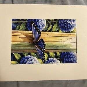 New Signed Matted Butterfly Art Print Colorful Home Decor